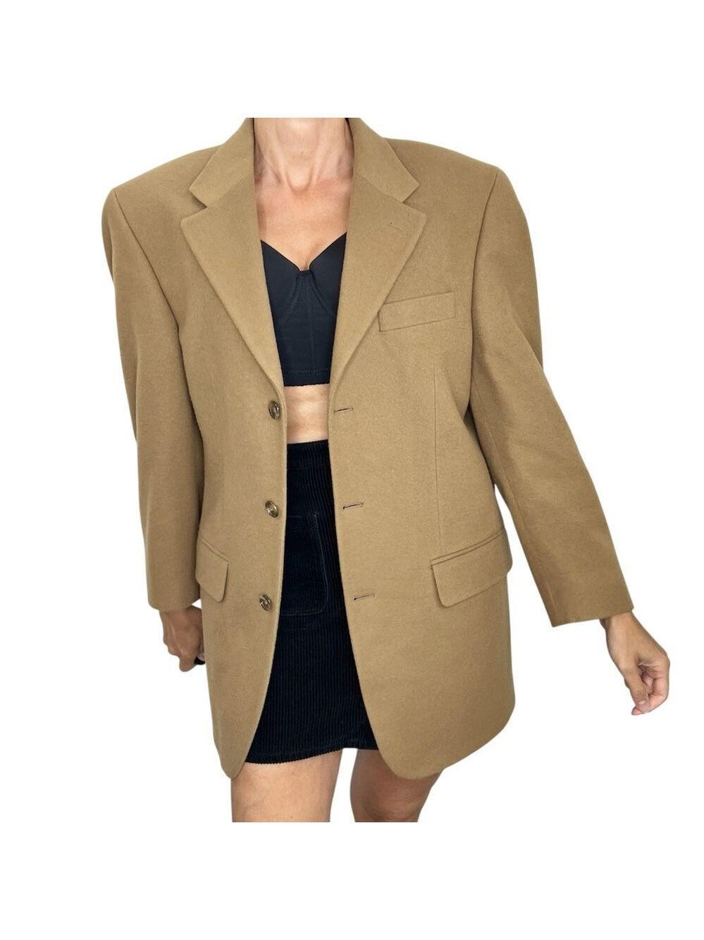 Vintage Canadian made camel tan wool cashmere oversized boyfriend blazer jacket